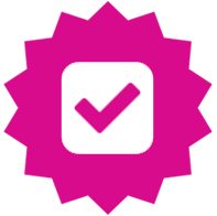 Doctor magenta, checkmark badge icon